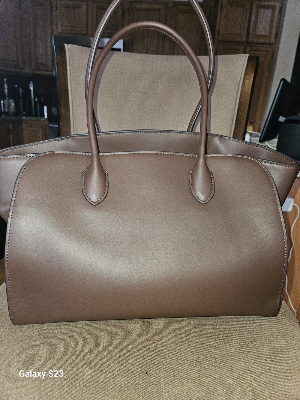 Structured Calfskin Tote - Marlo Inspired Silhouette - Brown